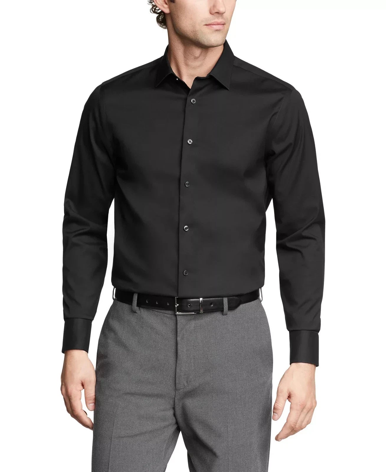Calvin Klein Men's Slim-Fit Refined Cotton Stretch Dress Shirt  Black Size XL (No Tag)