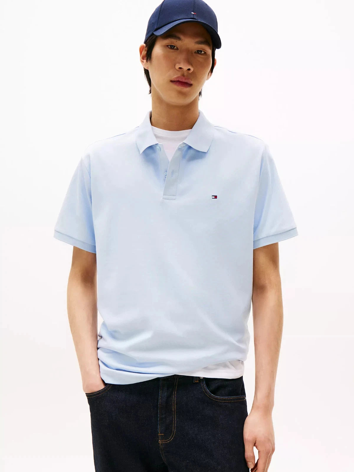 Tommy Hilfiger Men's Regular-Fit Stripe Cotton Polo Shirt  Breezy Blue Size 2XL