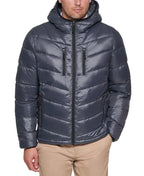 Club Room Men's Chevron Quilted Hooded Puffer Jacket  Charcoal Size XL