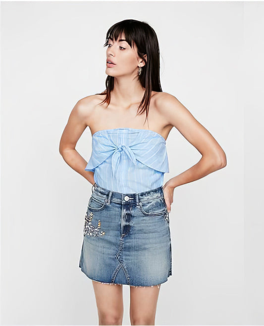 Express Women's Embellished Denim Mini Skirt   Color Blue Size 2