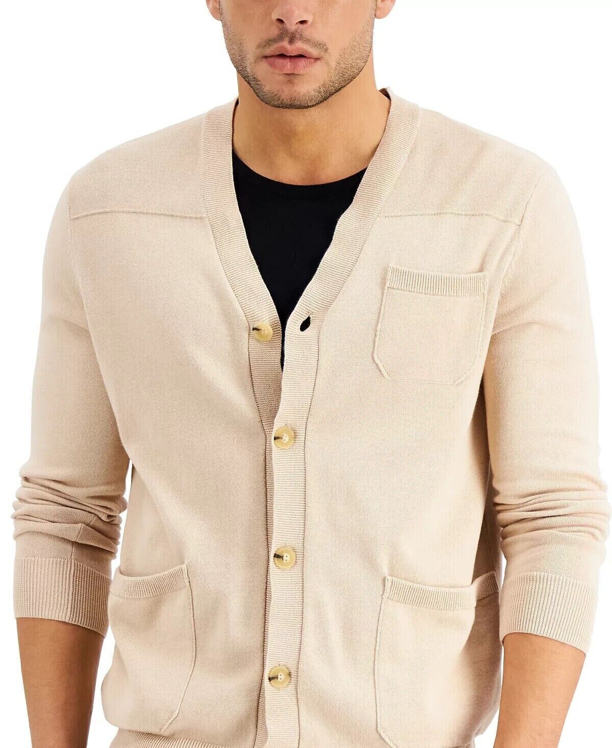 Alfani Men's Solid Pocket Cardigan  Color Sugar Beige Size L