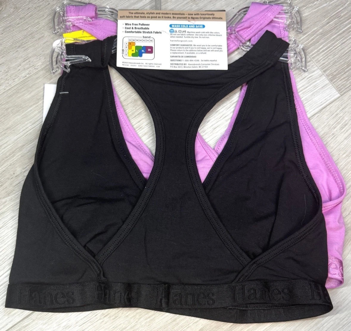 Hanes Women's 2-Pk. Ultima Super Soft Bralette  Black/Pink Size XL