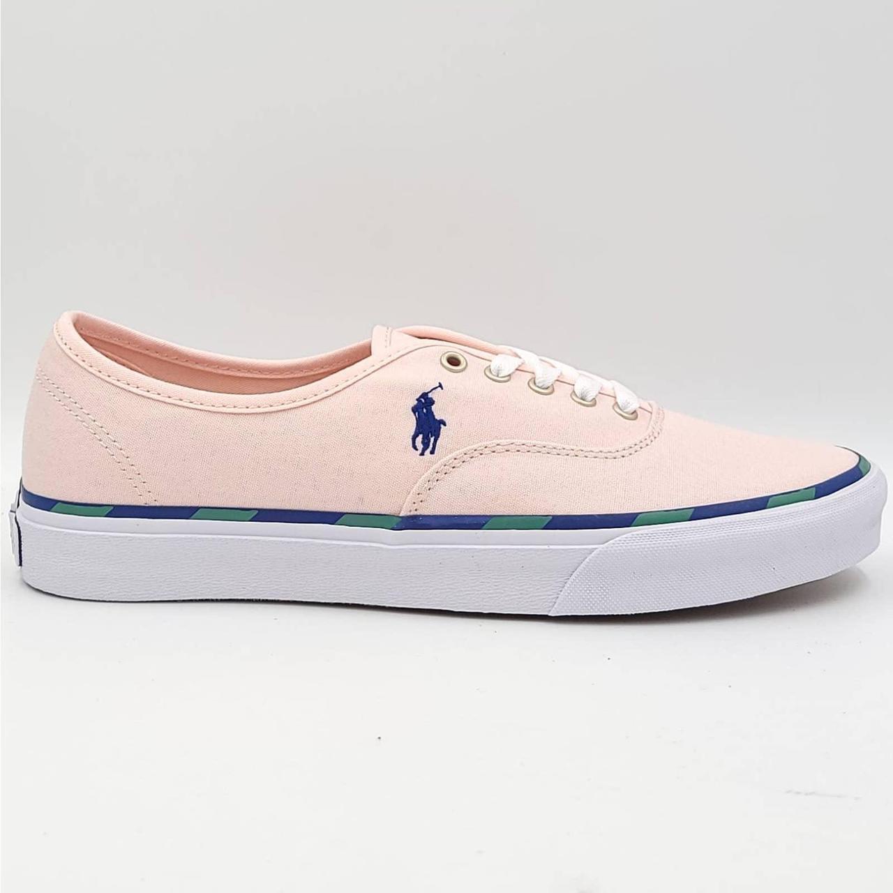 Polo Ralph Lauren Men's Keaton Leather-Trim Canvas Sneaker  Color Carmel Pink Size 11.5