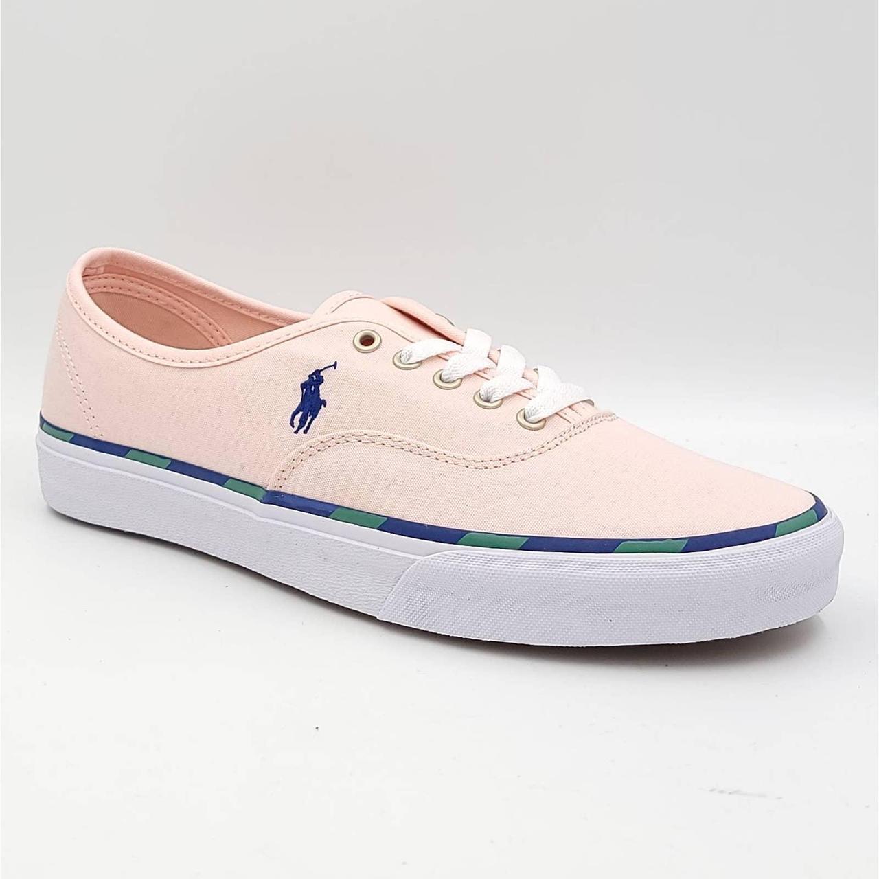 Polo Ralph Lauren Men's Keaton Leather-Trim Canvas Sneaker  Color Carmel Pink Size 11.5