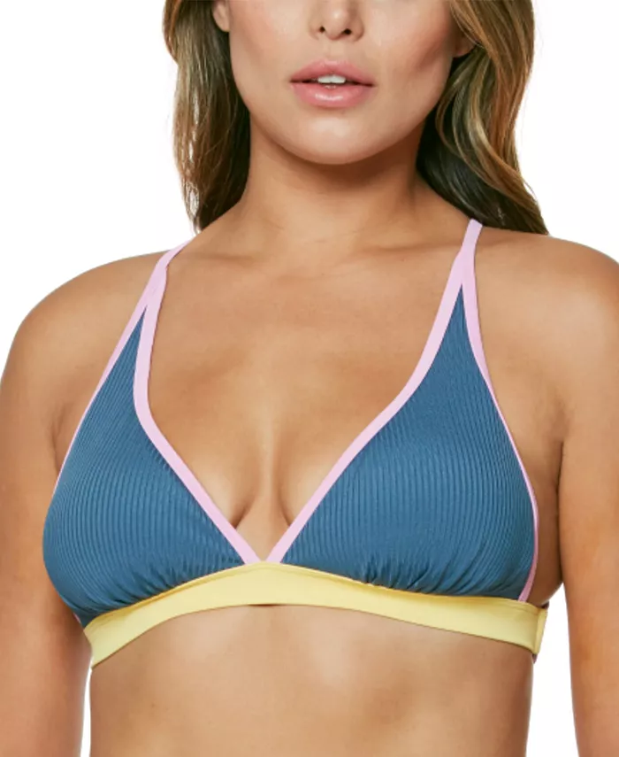 Jessica Simpson Women's X-Back Full-Support Triangle Bra Bikini Top  Color Navy Blue Size D