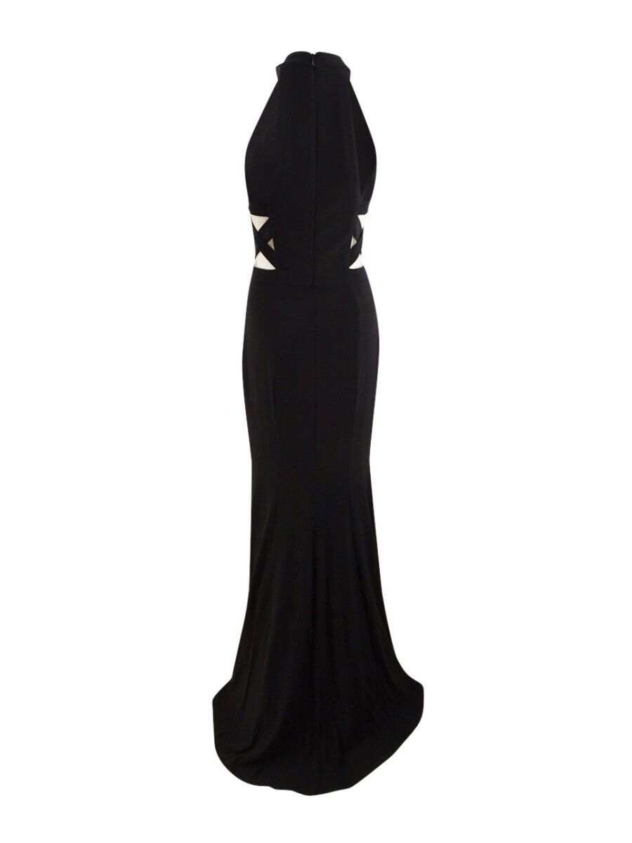 XScape Crisscross Slit Halter Evening Dress Gown  Color Black Size 12