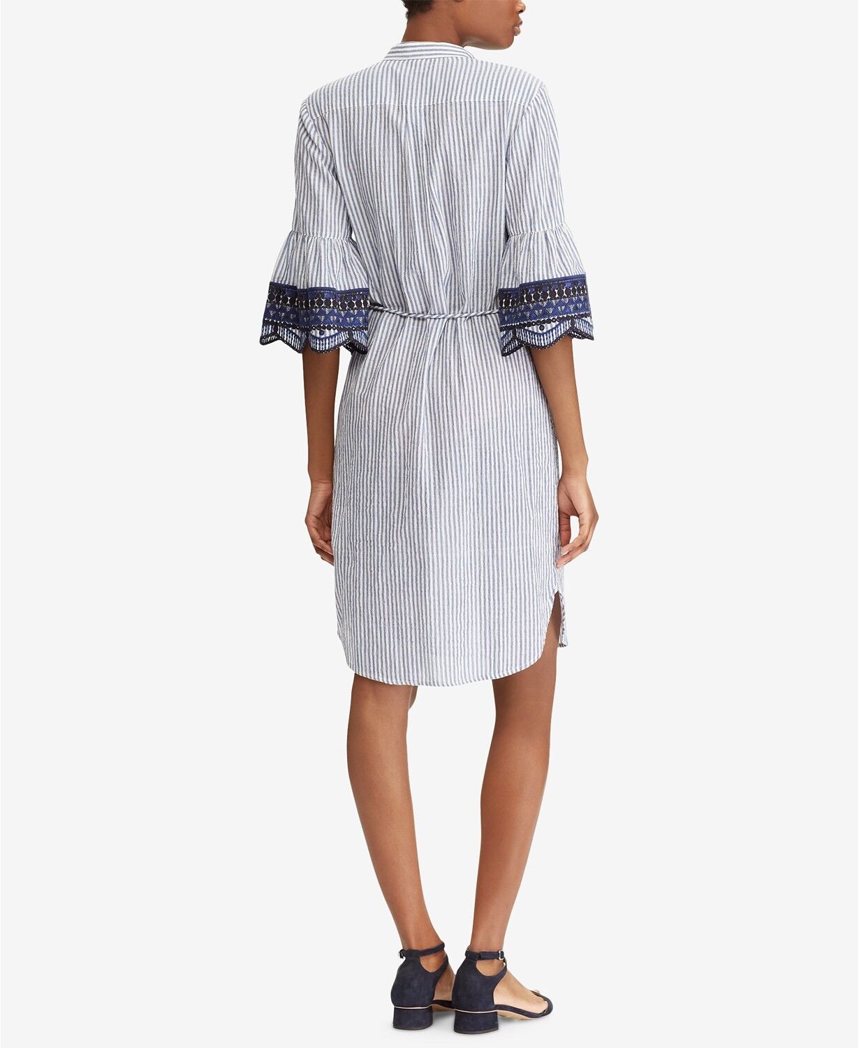Lauren Ralph Lauren Women's Embroidered-Cuff Dress   Color Blue/White Size 14