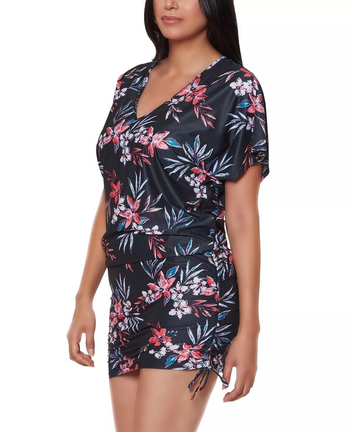 Bar III Tropical Escape Floral-Print Cover-Up  Color Black Multi Size XS