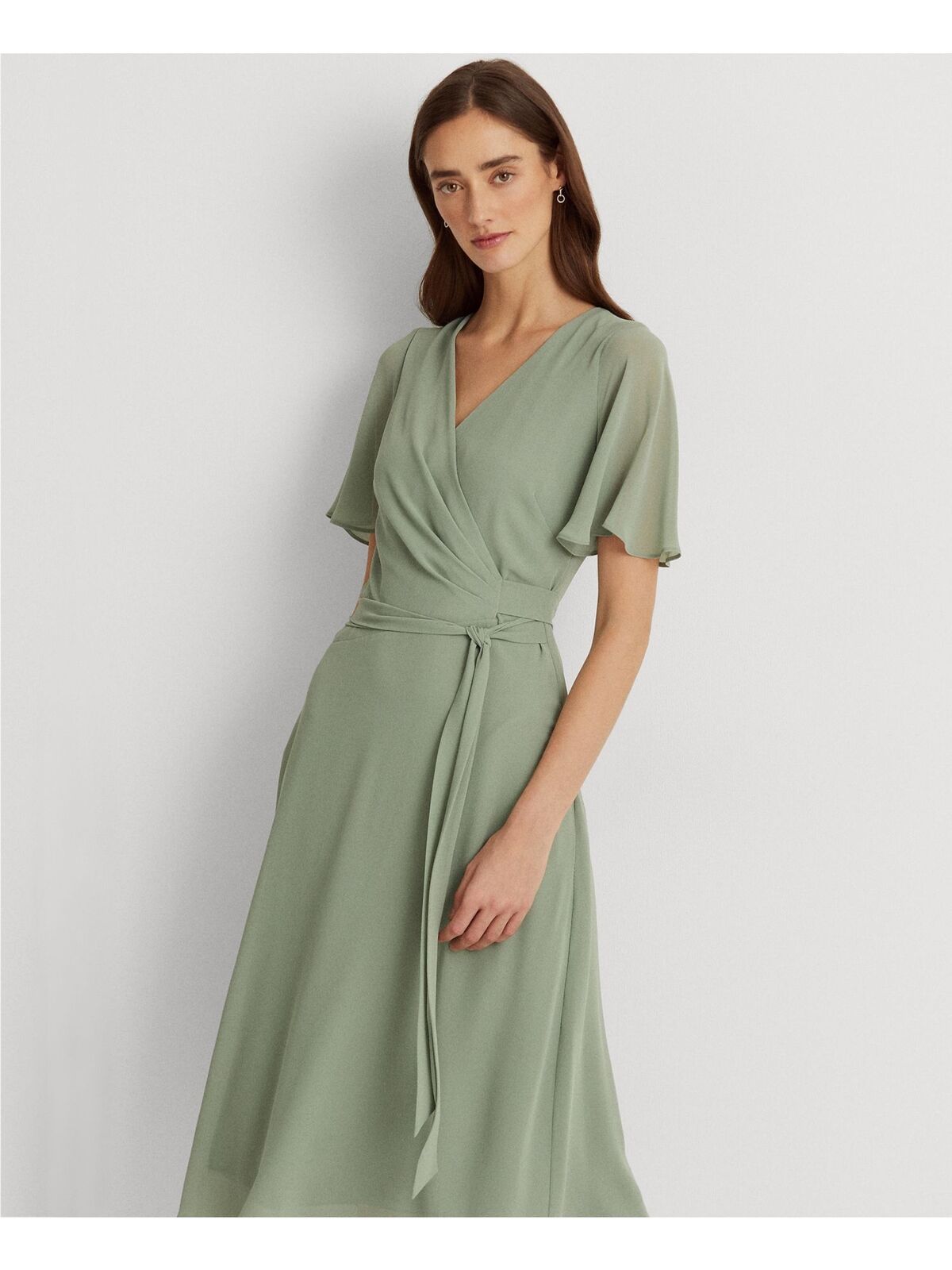 Lauren Ralph Lauren Women's Georgette Flutter-Sleeve Dress  Color Lily Pad Size 16
