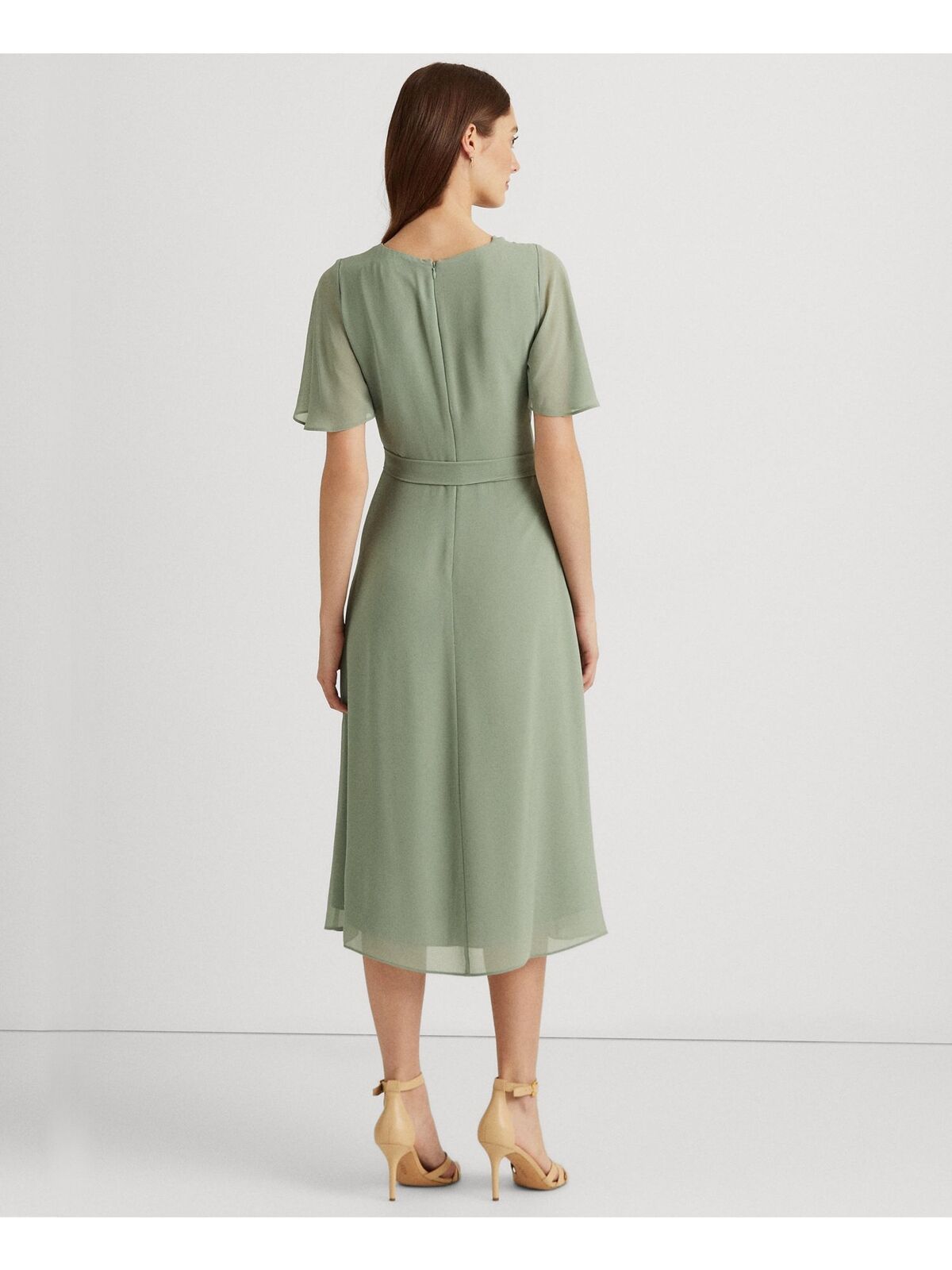 Lauren Ralph Lauren Women's Georgette Flutter-Sleeve Dress  Color Lily Pad Size 16