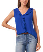 Vince Camuto Women's Solid Sleeveless Ruffled Top  Color Deep Blue Size 2XS