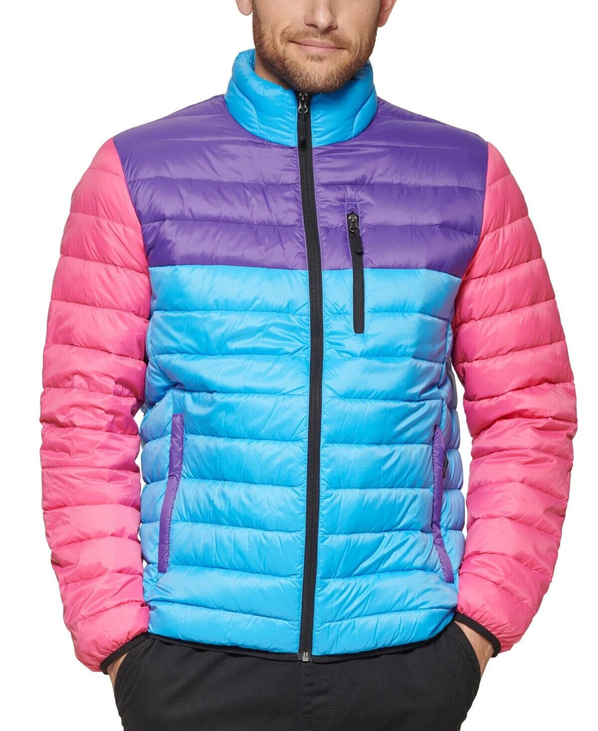 Club Room Men's Packable Quilted Jacket  Pink Multi Size XL