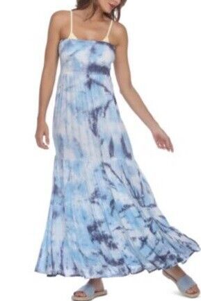 Raviya Plus Size Strapless Tiered Tie-Dyed Maxi Cover-up Dress  Color Sky Tie Dye Size 0X