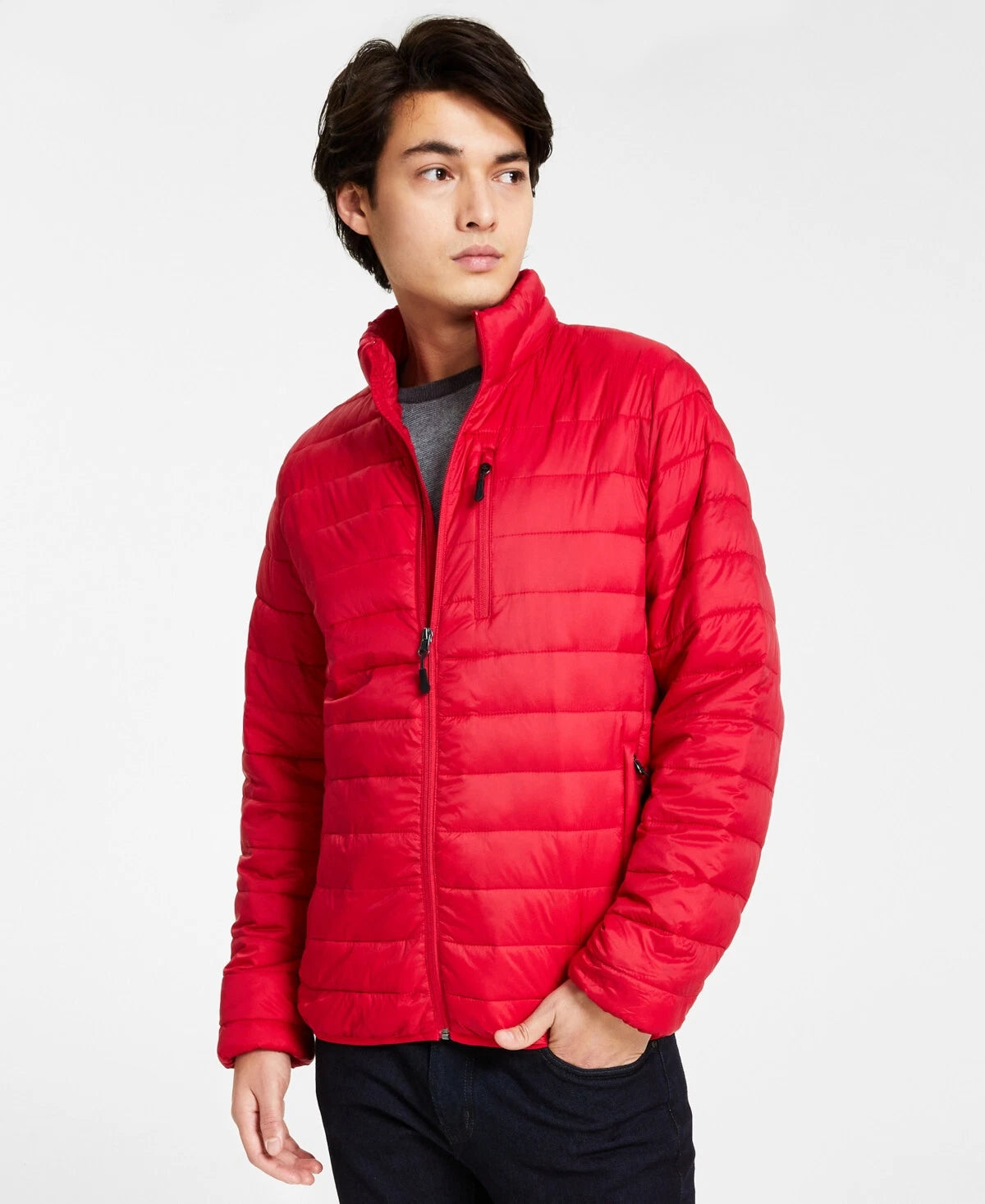 Club Room Men's Packable Quilted Jacket  Red Size XL
