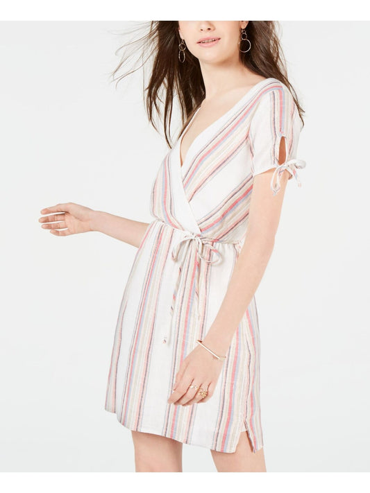 CITY STUDIO Juniors Striped Short Sleeve V Neck Short Shift Dress  Color Ivory Size XL