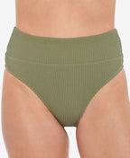 Salt Cove Juniors Sandy Rib High-Waist Bikini Bottoms  Color Olive Green Size XS