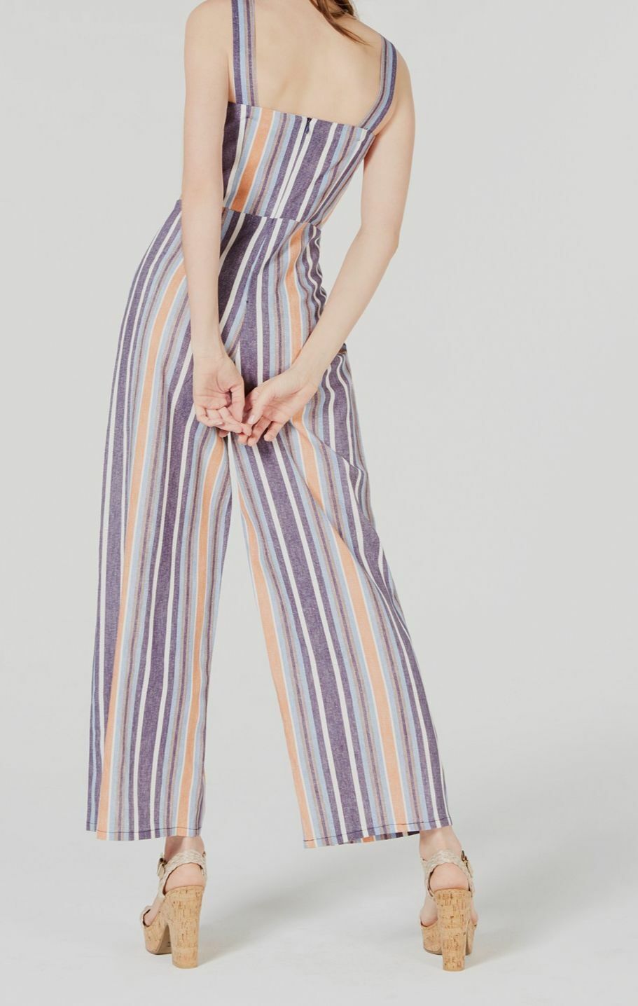Fishbowl Juniors Button-Front Wide-Leg Jumpsuit   Color Blue Peach Size 11