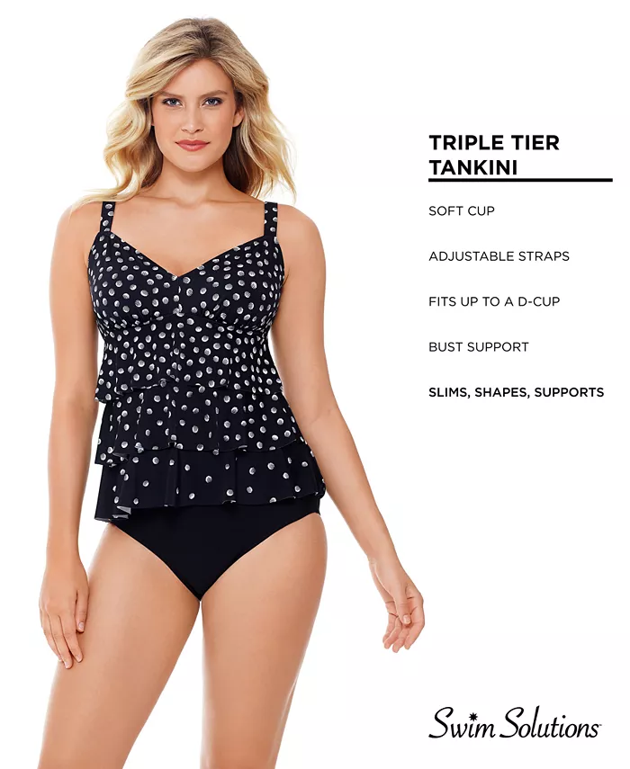 Swim Solutions Galactica Printed Tiered Tankini Top  Galactica Size 12