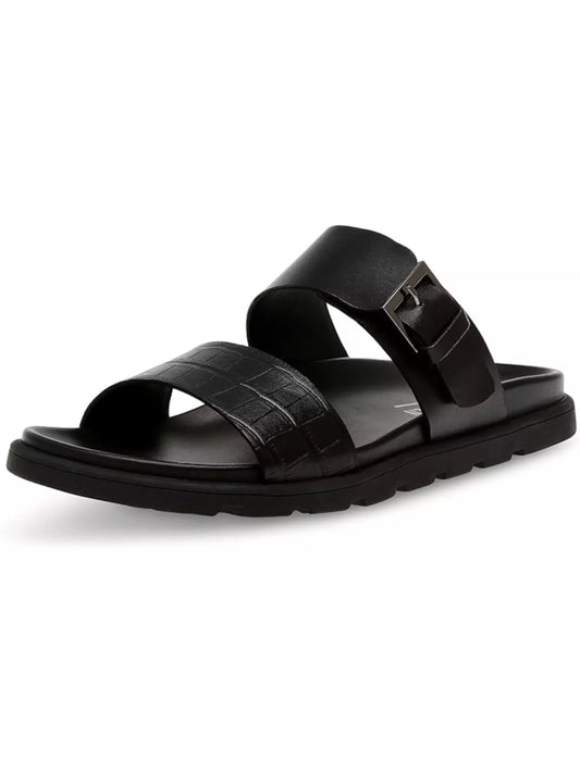 Steve Madden Men's Corro Two Strap Slip-On Sandals  Black Leather Size 11