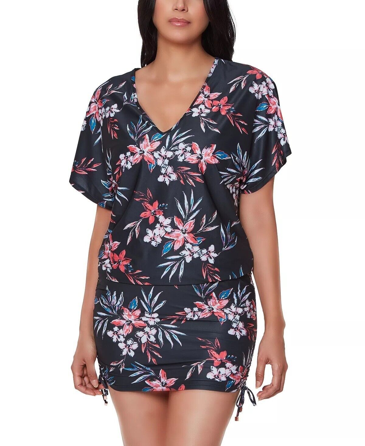 Bar III Tropical Escape Floral-Print Cover-Up  Color Black Multi Size XS