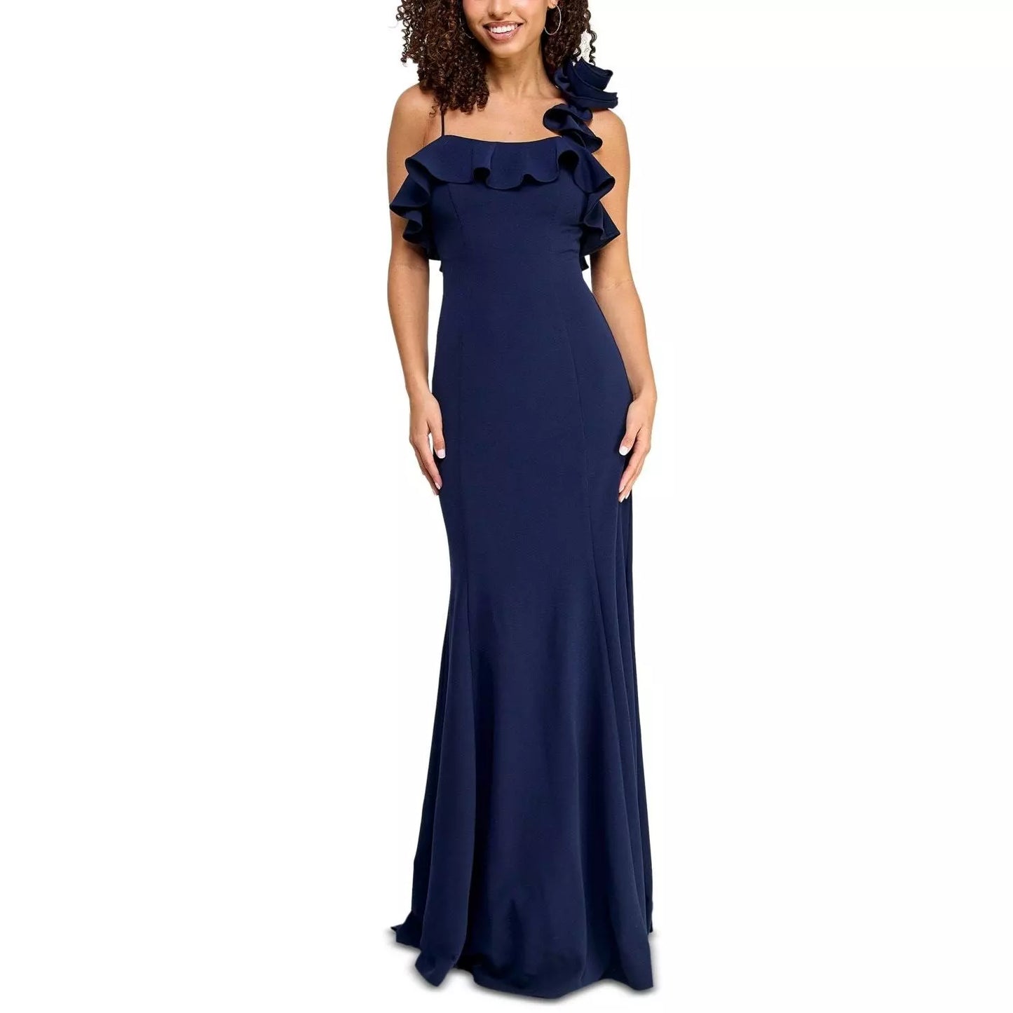 City Studios Juniors Ruffled Scuba Fit Flare Dress  Color Navy Size 1/2