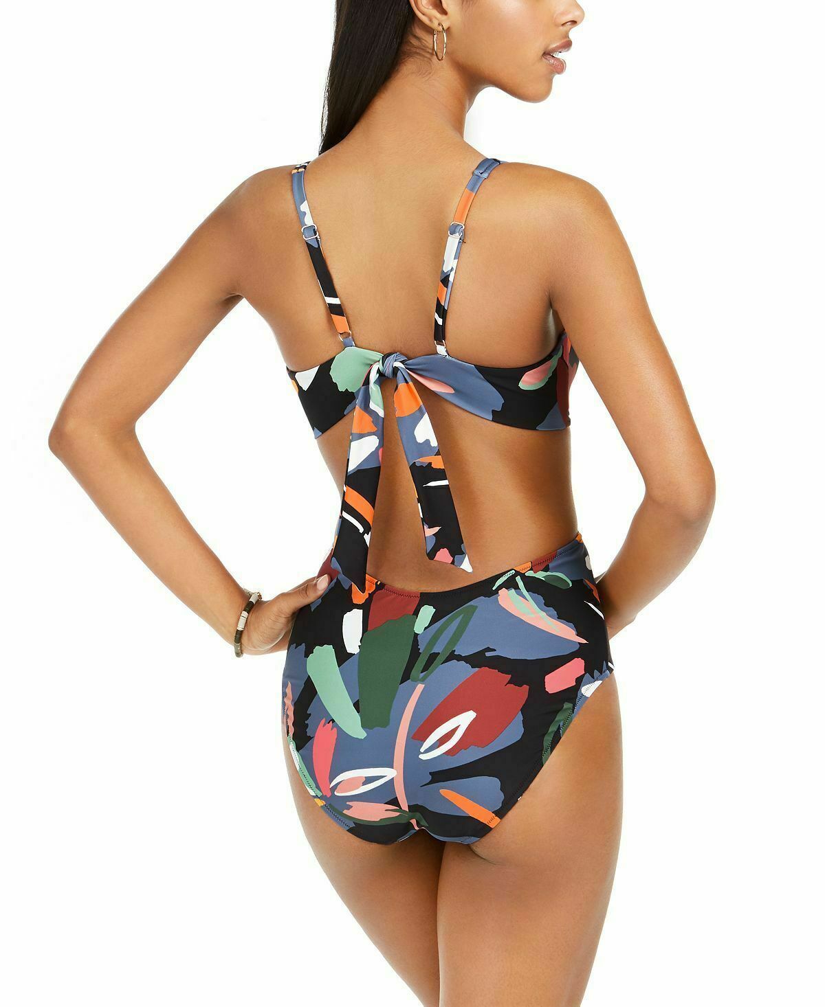 Bar III Printed Ring Cutout One-Piece Swimsuit  Color Paradise Palm Size XL