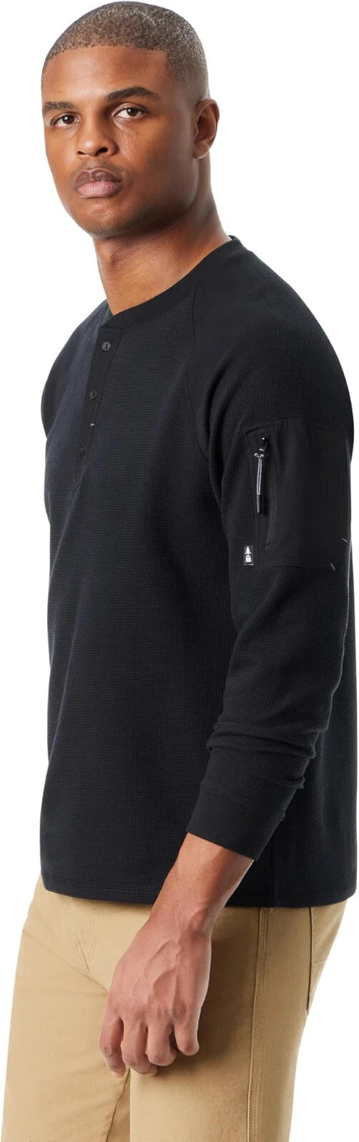 BASS OUTDOOR Men’s Relaxed Fit Performance Thermal Long Sleeve Henley  Black Beauty Size L