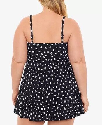 Swim Solutions Plus Empire-Banded Tummy-Control Swimdress  Color Marble Dots Black Size 24W