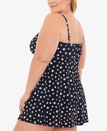 Swim Solutions Plus Empire-Banded Tummy-Control Swimdress  Color Marble Dots Black Size 24W