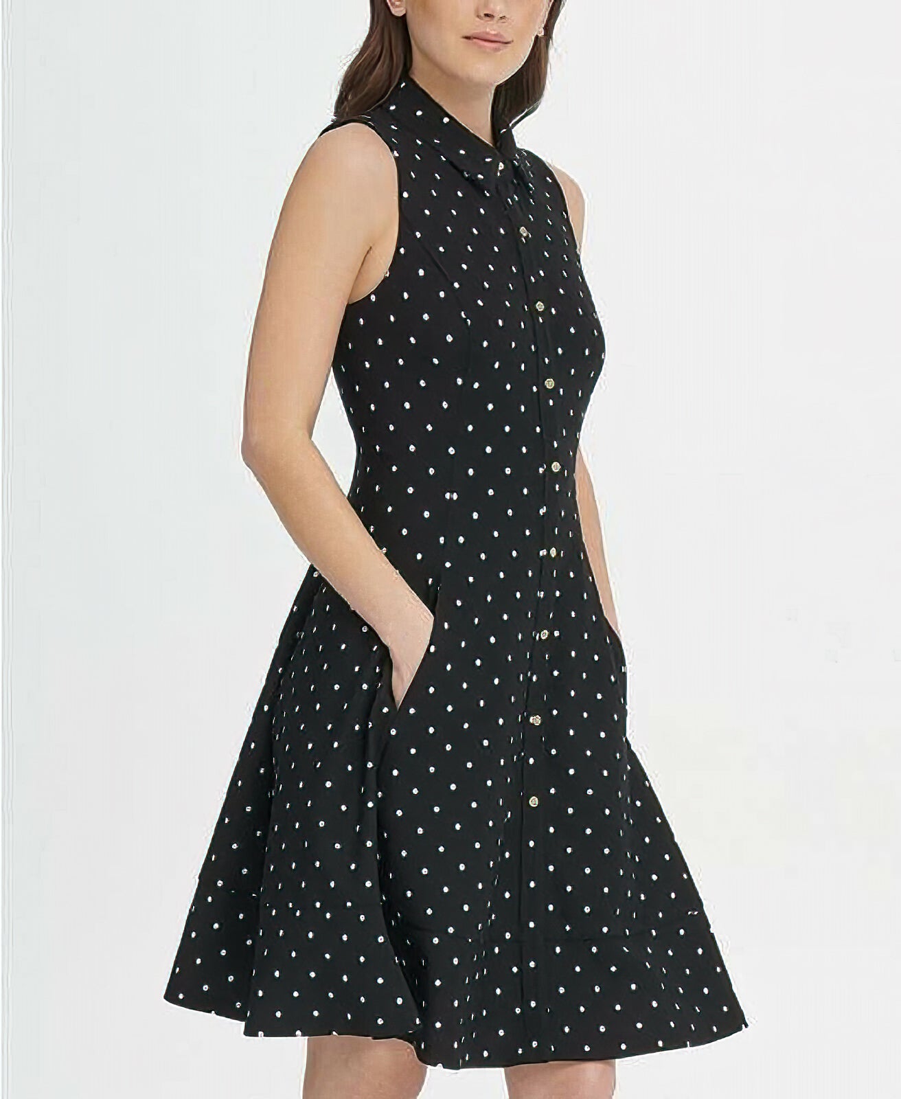DKNY Women's Polka-Dot Button Front Shirt Dress  Color Black Size 10