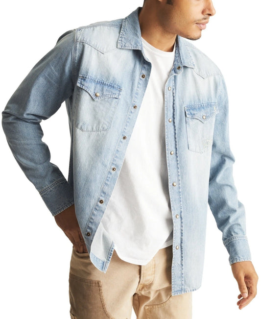Frye Men's Western Vintage-Inspired Denim Shirt  Canyon Wash Size S