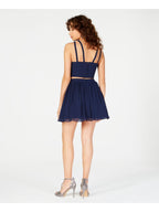 B DARLIN Juniors 2-Piece Sequined Sleeveless Halter  Color Navy Size 17/18