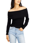 Hooked Up by IOT Juniors Ribbed Off-The-Shoulder Sweater  Color Black Size M