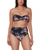 Bar III Tropical Escape High-Waist Bikini Bottoms  Color Black Multi Size S