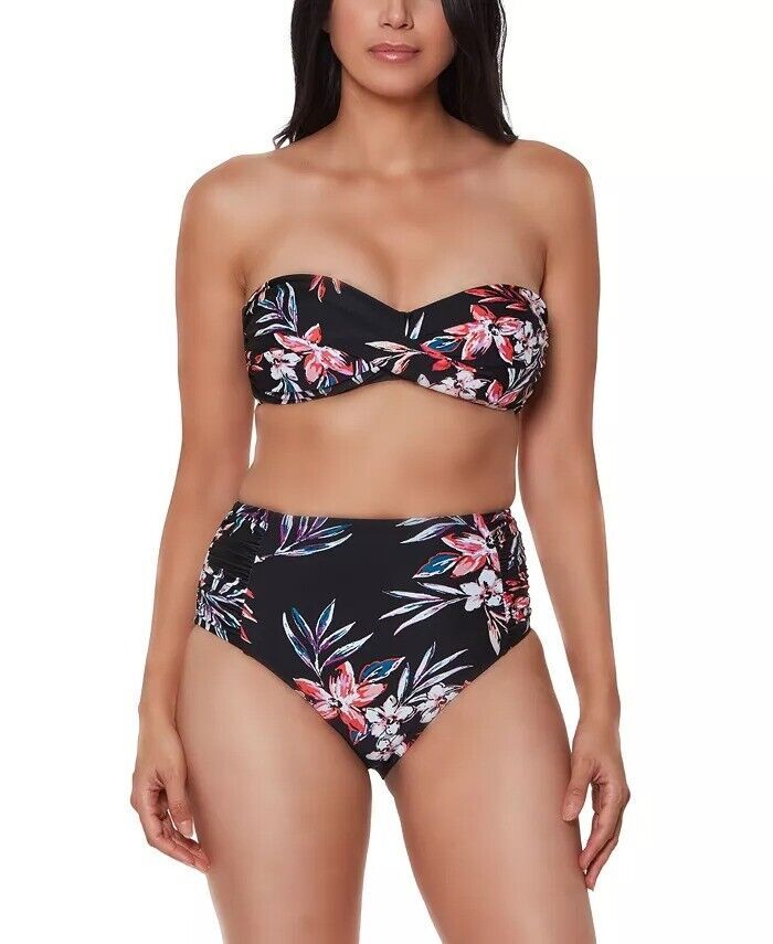 Bar III Tropical Escape High-Waist Bikini Bottoms  Color Black Multi Size S
