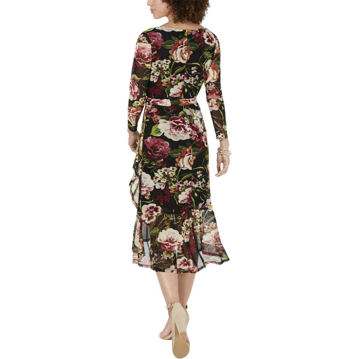 CONNECTED APPAREL Women's Floral Sheer Midi Dress  Color Black Size 10