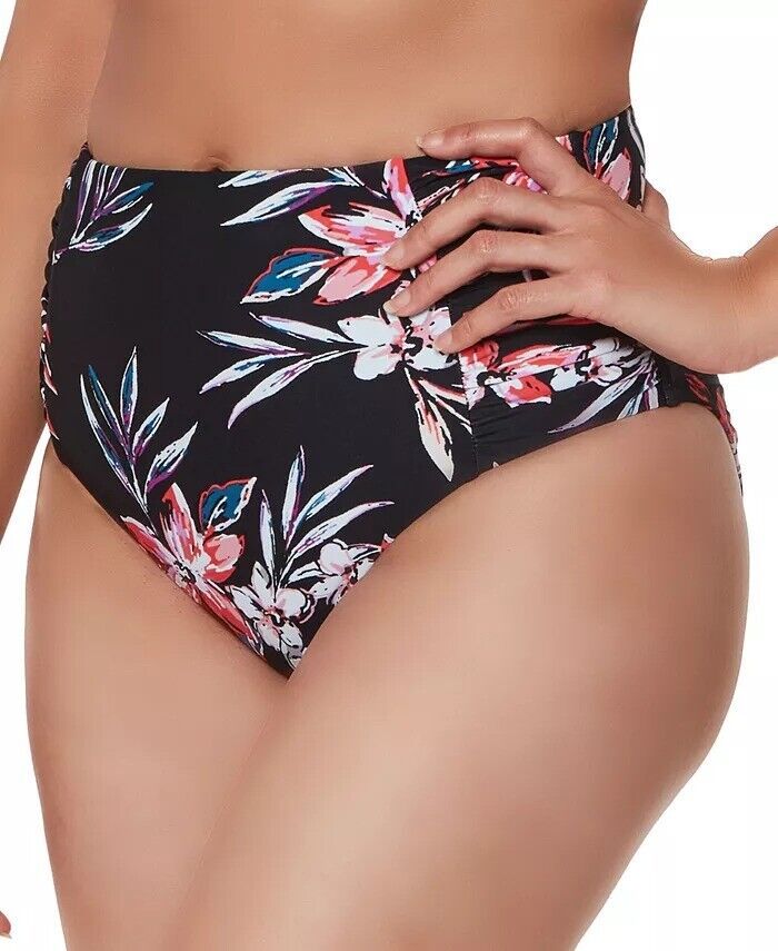 Bar III Tropical Escape High-Waist Bikini Bottoms  Color Black Multi Size S