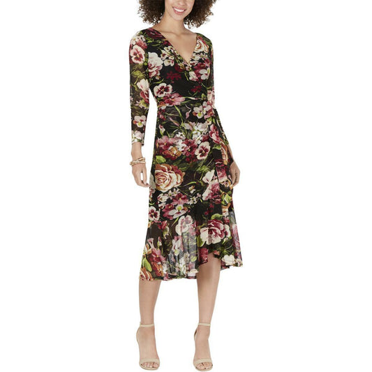 CONNECTED APPAREL Women's Floral Sheer Midi Dress  Color Black Size 10