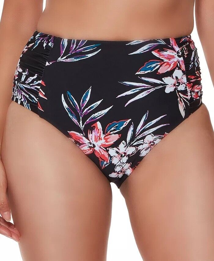 Bar III Tropical Escape High-Waist Bikini Bottoms  Color Black Multi Size S