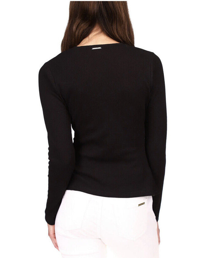 Michael Kors Women's Ribbed Faux-Wrap Top  Color Black Size M