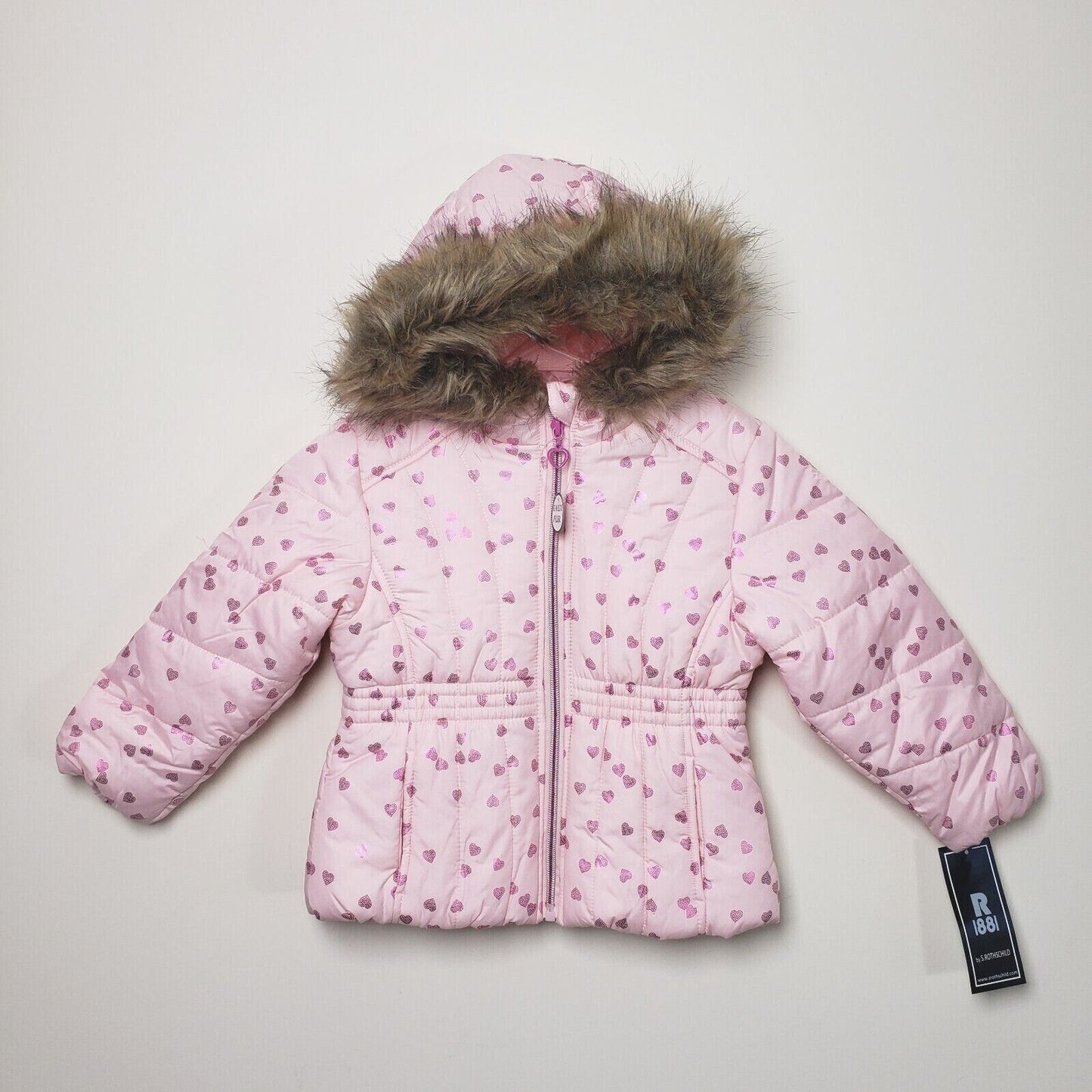 Rothschild Foil Print Puffer Pocket Jacket  Color Pink Hearts Size 3T