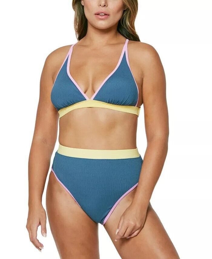Jessica Simpson Women's X-Back Full-Support Triangle Bra Bikini Top  Color Navy Blue Size M