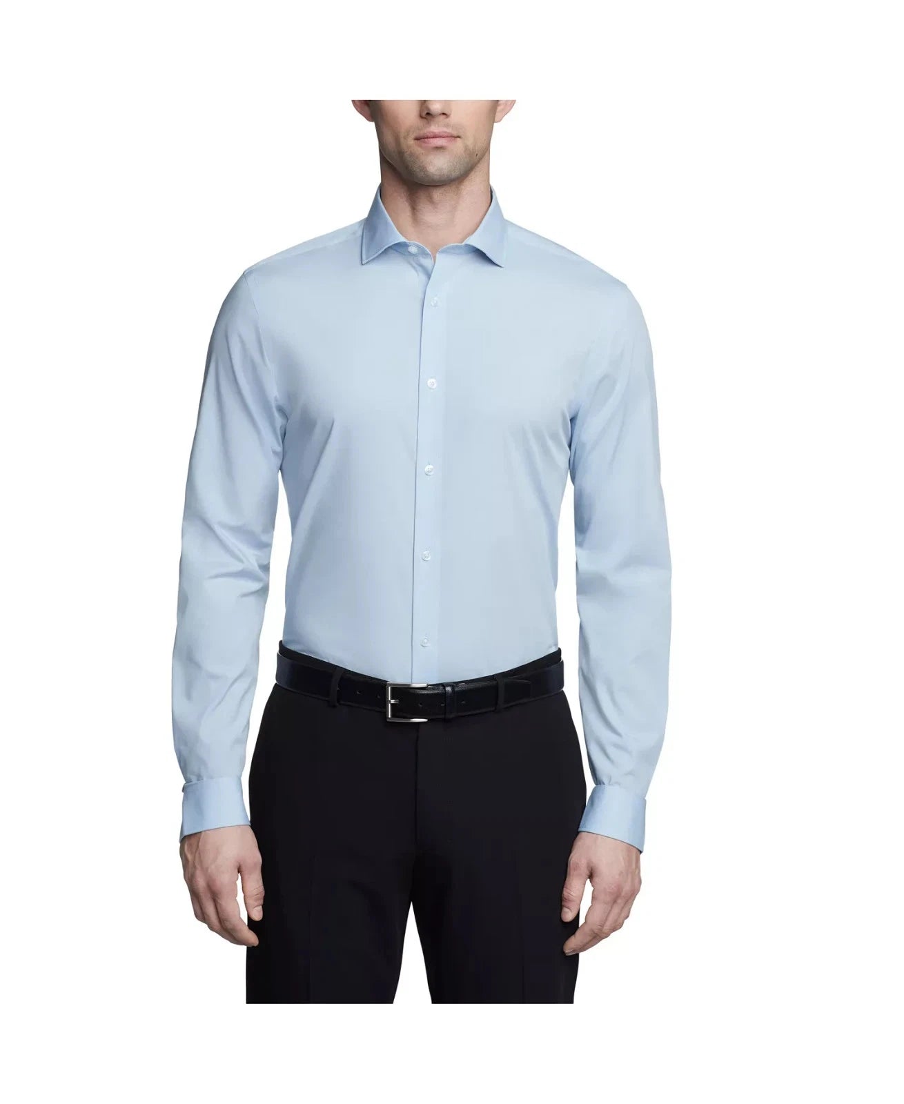 Calvin Klein Men's Refined Cotton Stretch Slim Fit Dress Shirt   Blue 17 32/33
