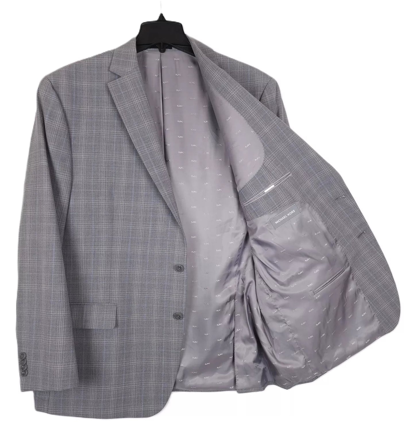 Michael Kors Men's Classic-Fit Wool-Blend Suit Jacket   Color Grey Plaid Size 46S