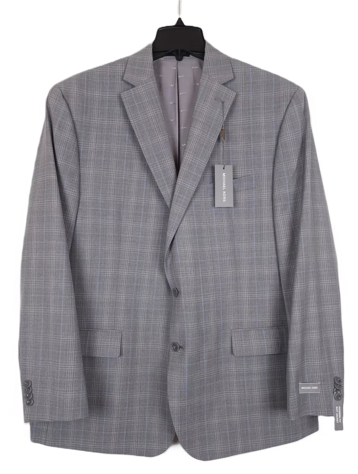 Michael Kors Men's Classic-Fit Wool-Blend Suit Jacket   Color Grey Plaid Size 46S