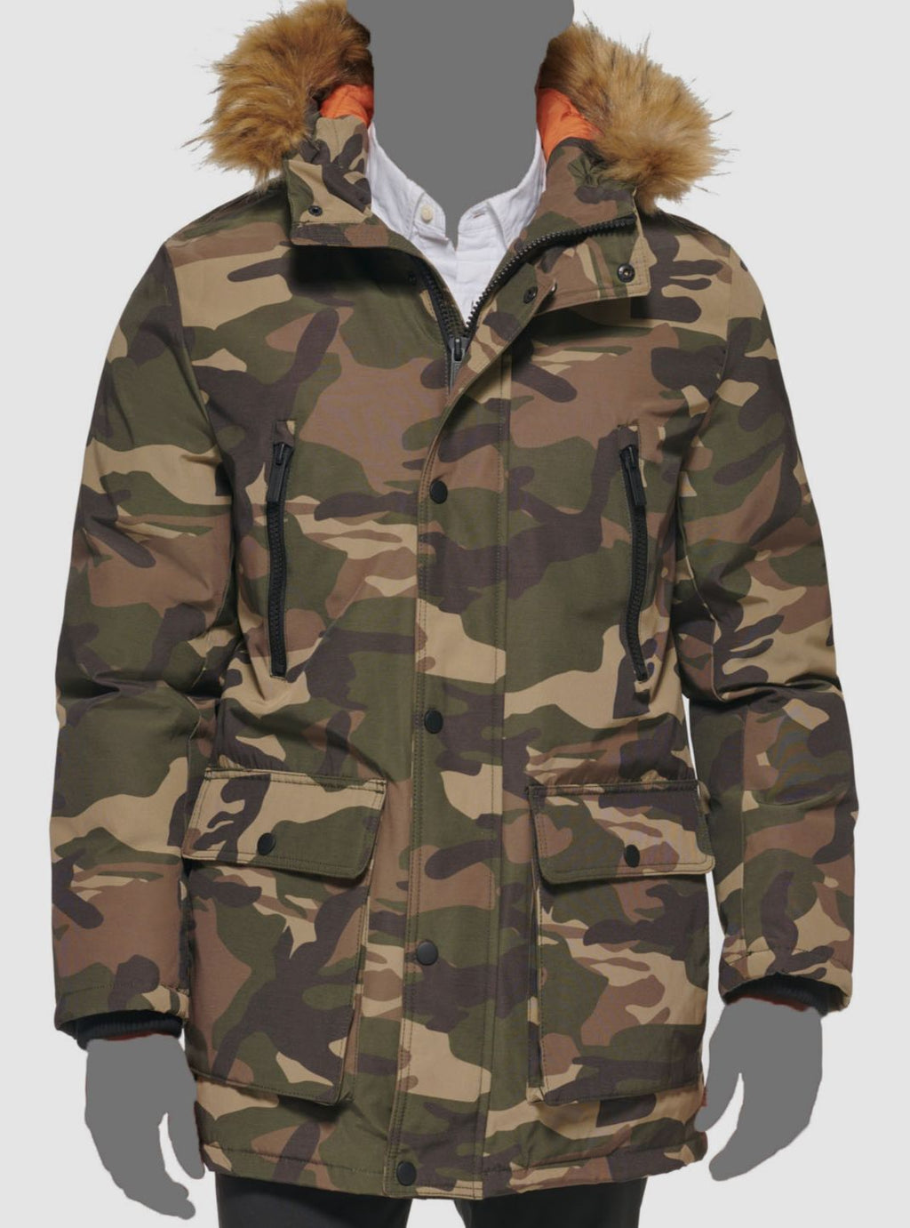 Club Room Men's Parka Vegan Fur-Hood Jacket  Color Camouflage Size M