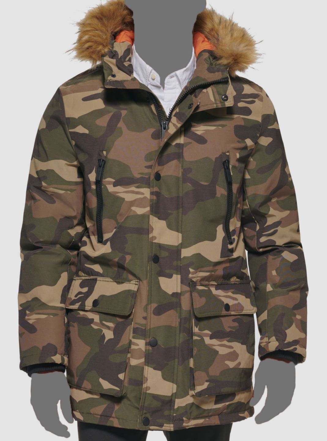 Club Room Men's Parka Faux Fur-Hood Jacket  Color Camouflage Size S