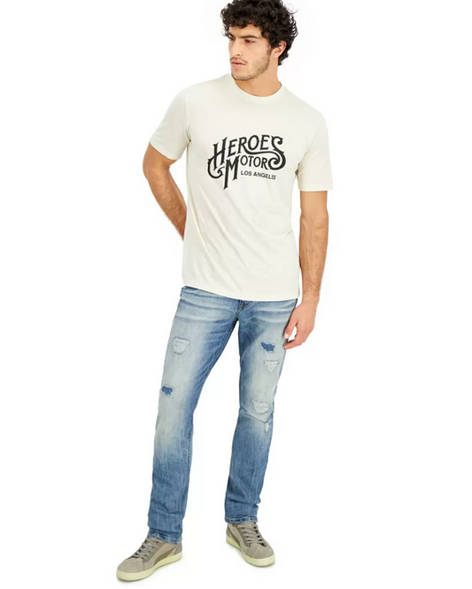 Heroes Motors Men's Signature Graphic T-Shirt  Color Off White Size XL