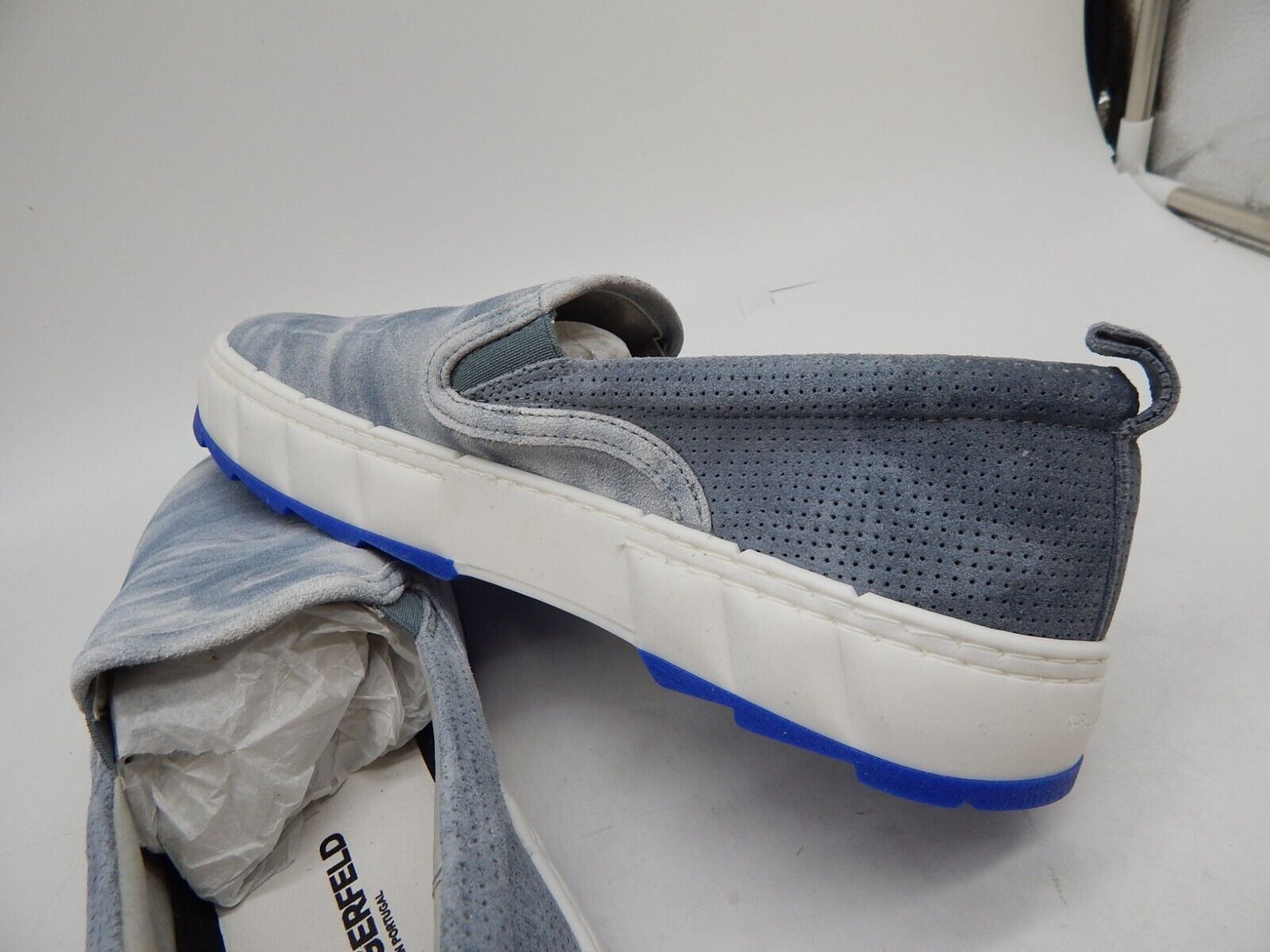 KARL LAGERFELD PARIS Men's Tie-Dye Slip-On Sneakers  Blue Leather Size 12M