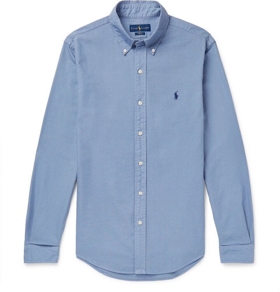 Polo Ralph Lauren Men's Garment-Dyed Slim Fit Button-Down Shirt  Color Blue Size 2XL